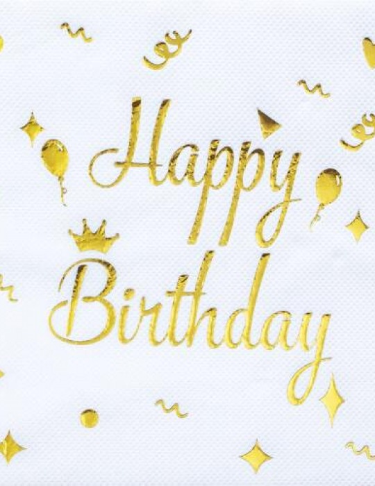Kağıt Peçete Varaklı Happy Birthday Beyaz Altın baskılı 20 Parça