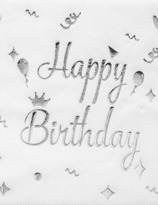 Kağıt Peçete Varaklı Happy Birthday Beyaz Gümüş baskılı 20 Parça