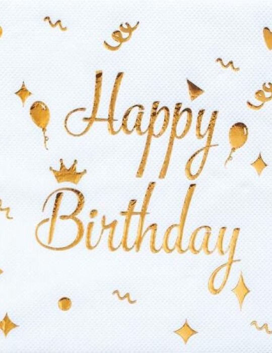 Kağıt Peçete Varaklı Happy Birthday Beyaz Rose Gold baskılı 20 Parça
