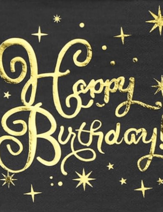 Kağıt Peçete Varaklı Happy Birthday Siyah Altın baskılı 20 Parça