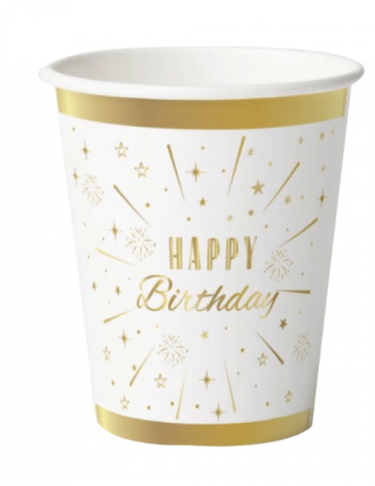 Karton Bardak Gold Varaklı Happy Birthday 6 Parça