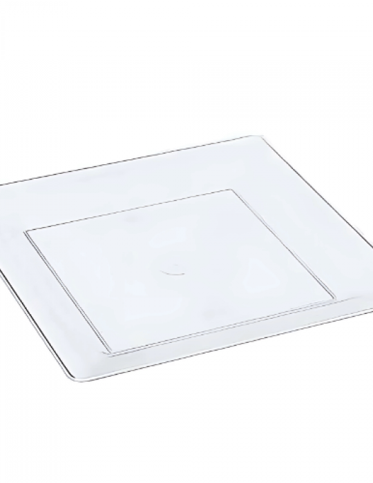 Plastik Porselen Görünümlü Kare Şeffaf Tabak 22 Cm 10 Parça